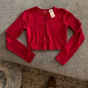 Red Long Sleeve Crop Top